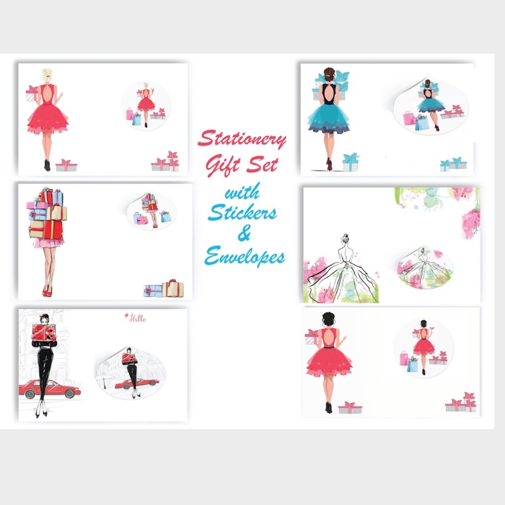 x12 Fashion Girl Stationery Gift Set w/ Matching Stickers Envelopes